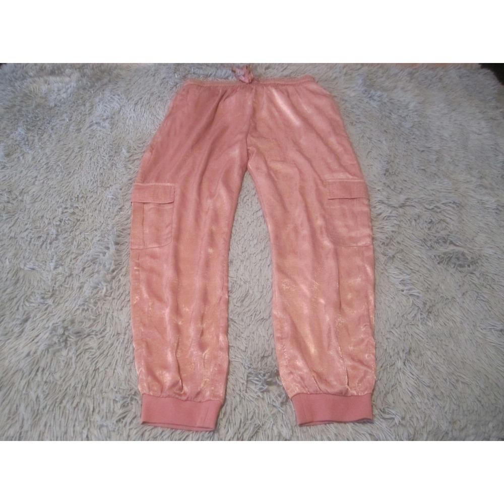 Lovely Pants Womens Large Pink Velour Jogger Cargo Elastic Waist Cuffed Ankle